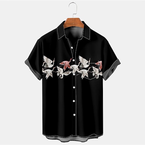 

Men's Shirt Summer Hawaiian Shirt Crane Graphic Prints Turndown Black Blue Outdoor Street Short Sleeves Button-Down Print Clothing Apparel Tropical Fashion Hawaiian Designer