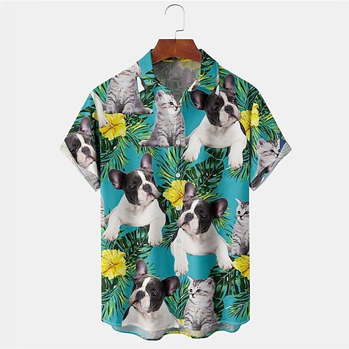 

Hombre Camisa camisa hawaiana Perro Estampados Cuello Vuelto Verde Trébol Calle Casual Mangas cortas Abotonar Estampado Ropa Tropical Moda Ropa de calle Hawaiano