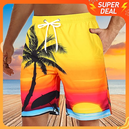 

Men's Swim Shorts Swim Trunks Bermuda shorts Board Shorts Beach Shorts Drawstring Elastic Waist 3D Print Graphic Plants Breathable Soft Short Casual Daily Holiday Boho Streetwear Yellow Blue