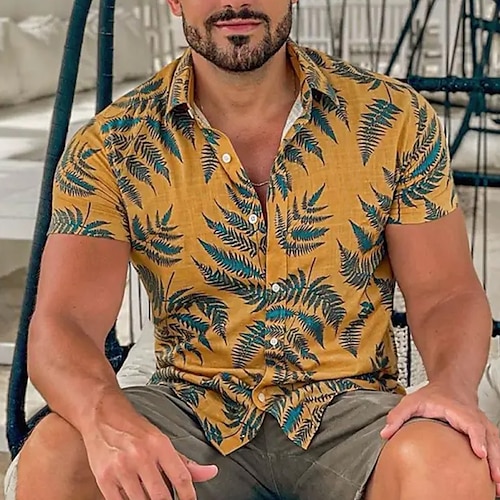 

Per uomo Camicia Camicia hawaiana Camicia con bottoni Camicia estiva Maglietta informale Giallo Manica corta Stampe astratte Foglie Collo ripiegabile Strada Giornaliero Stampa Abbigliamento Di