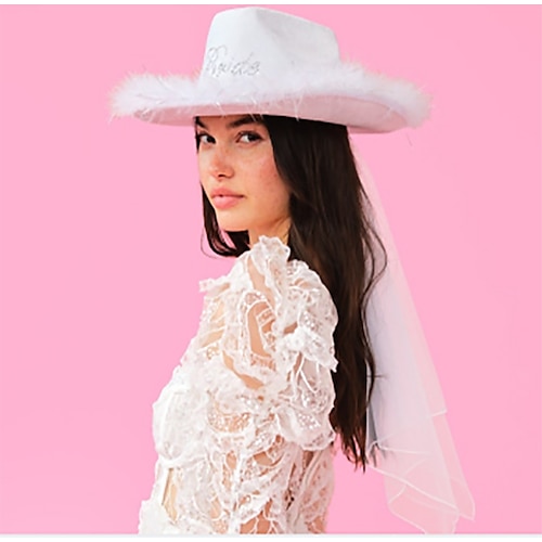 

berretto Tessuto Cappello da cowboy da sposa Matrimonio San Valentino Di tendenza Matrimonio Con Piume Dettagli con cristalli Copricapo Copricapo