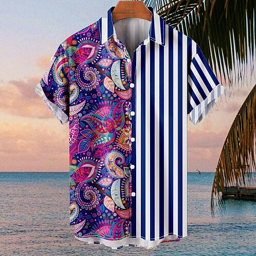 

Homens Camisa Social Camisa havaiana Floral Estampas Abstratas Aberto para a Lateral Roxo Ao ar livre Rua Manga Curta Botão para baixo Imprimir Roupa Esportes Moda Roupa de rua Designer