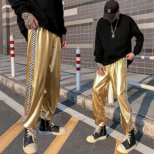 

Men's Trousers Casual Pants Elastic Waist Shiny Metallic Stripe Reflective Comfort Party Casual Holiday Stylish Classic Gold