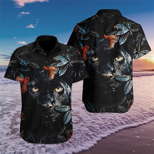 

Homens Camisa Social Camisa havaiana Gato Estampas Abstratas Aberto para a Lateral Preto Rua Casual Manga Curta Botão para baixo Imprimir Roupa Tropical Moda Havaiana Designer