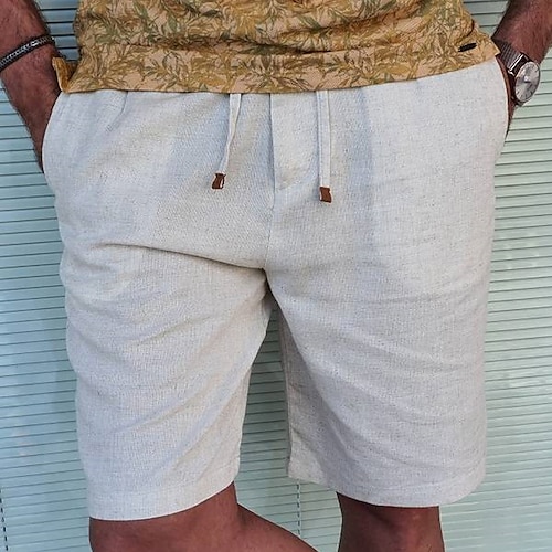 

Hombre Pantalón corto Pantalones cortos de lino Pantalones cortos de verano Pantalones cortos de playa Correa Cintura elástica Plano Transpirable Suave Corto Casual Diario Festivos Mezcla Lino