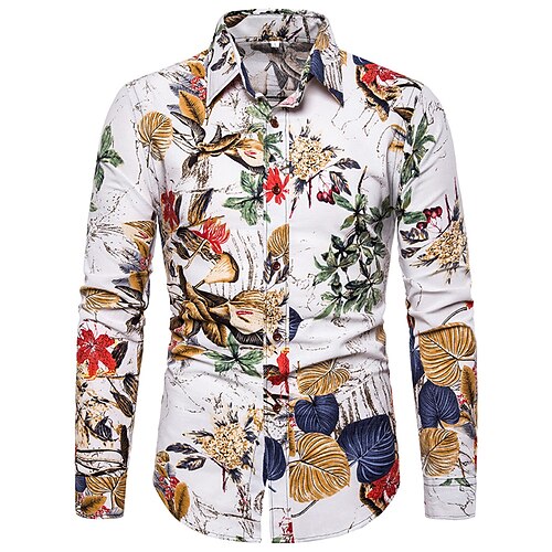 

Herren Hemd Blumen Grafik-Drucke Umlegekragen Weiß Outdoor Strasse Langarm Button-Down Bedruckt Bekleidung Sport Modisch Strassenmode Designer