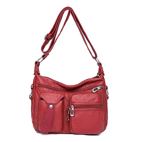 

Dame Crossbody-veske PU lær Daglig Glidelås Holdbar Helfarge Rødbrun Mørkebrun Svart