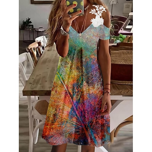 

Per donna Vestito casual Vestito a trapezio Abito sottoveste Floreale Pizzo Stampa Con bretelline Mini abito Attivo Di tendenza Esterno Giornaliero Senza maniche Standard Bianco Blu Arancione