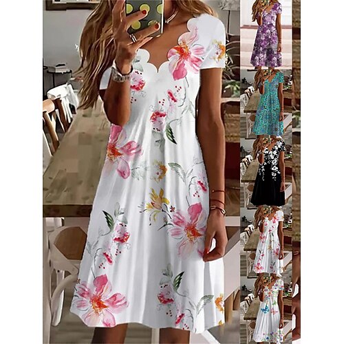 

Mujer Vestimenta casual Vestido de verano Vestido Estampado Floral Mariposa Estampado cuello festoneado Mini vestido Activo Moda Exterior Diario Manga Corta Ajuste regular Negro Rosa Azul Piscina