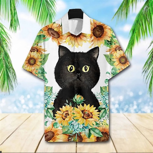 

Hombre Camisa camisa hawaiana Gato Foco Multicolor Estampados Cuello Vuelto Blanco Calle Casual Mangas cortas Abotonar Estampado Ropa Tropical Moda Hawaiano Design