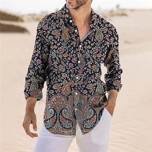 

Hombre Camisa Floral Estampados Cuello Vuelto Albaricoque Amarillo Azul Marino Exterior Calle Manga Larga Abotonar Estampado Ropa Moda Boho Ropa de calle Design
