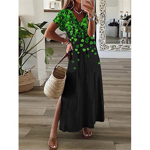 

Per donna San Patrizio Abito lungo Abito lungo Abito casual Abito stampato A quadrifoglio Di tendenza Streetwear Giornaliero Appuntamento Da mare Spacco Stampa Manica corta A V Vestito Standard Verde