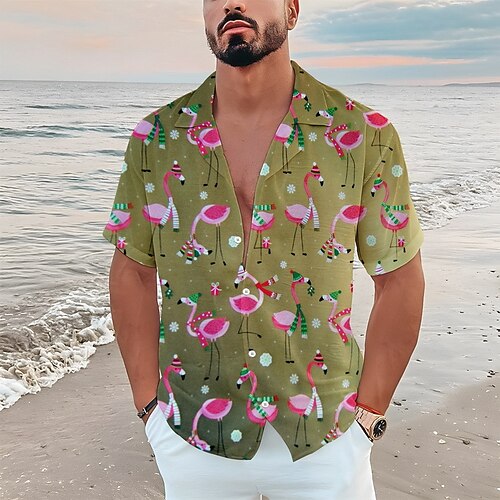 

Hombre Camisa camisa hawaiana Flamenco Estampados Cuello Vuelto Azul-Verde Rojo Azul Piscina Marrón Azul Oscuro Casual Festivos Manga Corta Abotonar Estampado Ropa Tropical Moda Ropa de calle Hawaiano