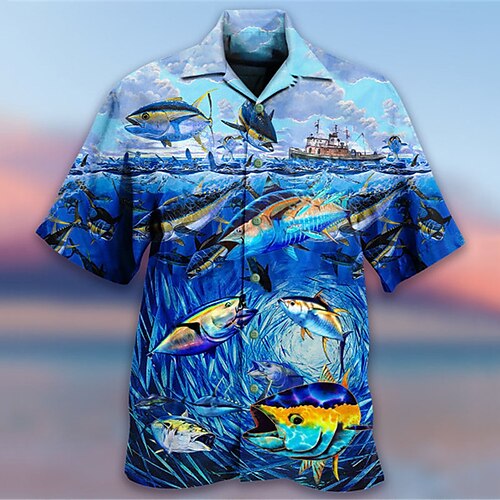 

Per uomo Camicia Camicia hawaiana Stampe astratte Prodotti per pesci Collo ripiegabile Blu Informale Per eventi Manica corta Bottone giù Stampa Abbigliamento Tropicale Di tendenza Hawaiano Morbido