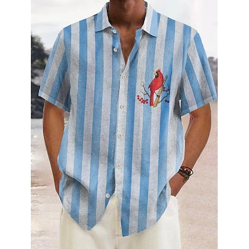 

Homens Camisa Social Camisa havaiana Listrado Estampas Abstratas Aberto para a Lateral Azul Ao ar livre Rua Manga Curta Botão para baixo Imprimir Roupa Linho Tropical Moda Havaiana Designer