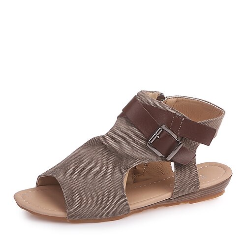 

Femme Sandales Sandales plates Chaussures romaines Grandes Tailles Extérieur du quotidien Eté Boucle Talon Plat Bout ouvert Décontractées Minimalisme Toile de jean Boucle Couleur unie Noir Marron Kaki