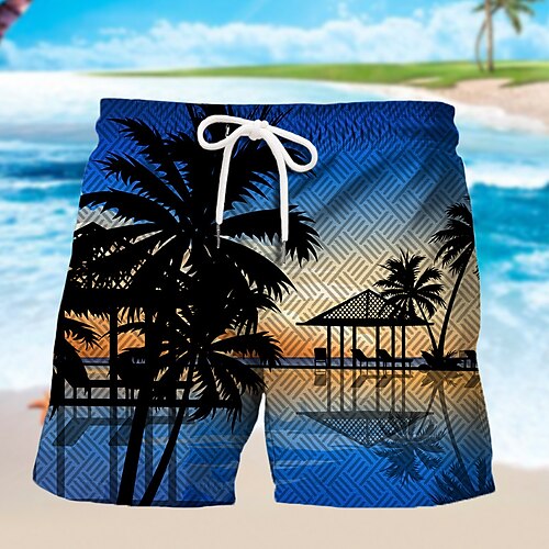 

Herre Surf shorts Badeshorts Sommer shorts Strandshorts Snørelukning med mesh-for Elastisk Talje Kokos palme Grafiske tryk Hurtigtørrende Korte Afslappet Daglig Ferie Boheme Hawaiiansk Blå Lilla