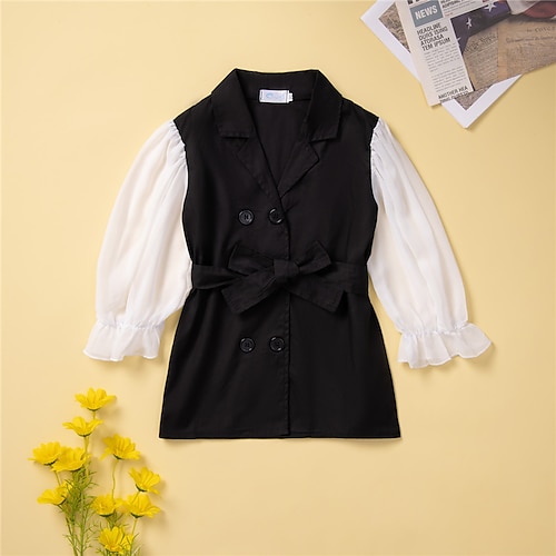 

Bambino Da ragazza Vestito Color Block Vestito Esterno A V Manica lunga Di tendenza Vestito 3-7 anni Primavera Bianco