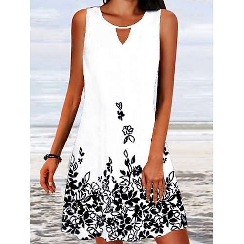 

Dame Afslappet påklædning Tank Top Kjole Print kjole Blomstret Trykt mønster Rund hals Mini kjole Aktiv Basale udendørs Ferierejse Uden ærmer Regulær Sort Hvid Vin Forår Sommer S M L XL XXL