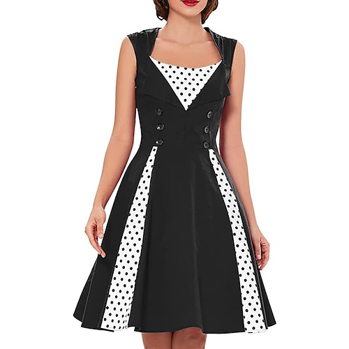 

Audrey Hepburn Retro Vintage Anos 50 Vestido swing Vestido Flare Mulheres Ocasiões Especiais Vintage Cosplay Casual / Diário Sem Manga Vestido Baile de Máscaras