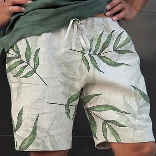 

Men's Shorts Summer Shorts Beach Shorts Baggy Shorts Drawstring Elastic Waist Graphic Leaf Breathable Soft Short Casual Daily Holiday Streetwear Hawaiian White Micro-elastic