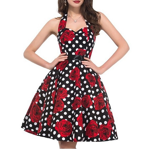 

Audrey Hepburn Retro Vintage 1950s Blumen Swing-Kleid Flare-Kleid Damen Kostüm Jahrgang Cosplay Casual Kleid Maskerade
