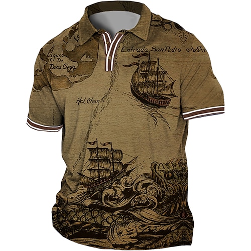 

Per uomo Plus Size POLO Grande e alto Mappa Collo ripiegabile Manica corta Primavera estate Sportivo Di tendenza Streetwear Originale Esterno Strada Top