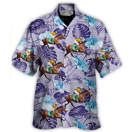 

Herren Hemd Hawaiihemd Sommerhemd Blumen Pferd Grafik-Drucke Umlegekragen Blau Casual Festtage Kurzarm Button-Down Bedruckt Bekleidung Tropisch Modisch Hawaiianisch Weich