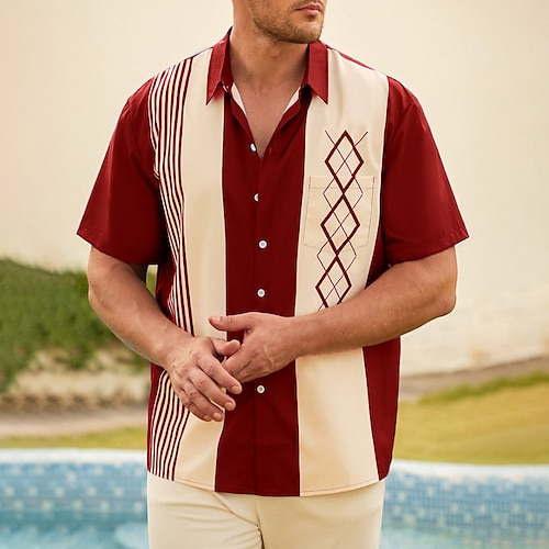 

Herre Hawaii skjorte Bowling skjorte Button Up skjorte Sommer skjorte Casual skjorte Sort Rød Blå Grøn Kortærmet Farveblok Aftæpning Gade Ferierejse Tøj Mode 1950'erne Fritid