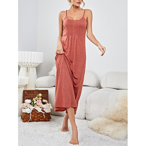 

Per donna Pigiami Camicia da notte Vestiti Colore puro Informale Comoda Morbido Interni Giornaliero Da letto Poliestere Traspirante cinghie Senza maniche Primavera Estate Rosso