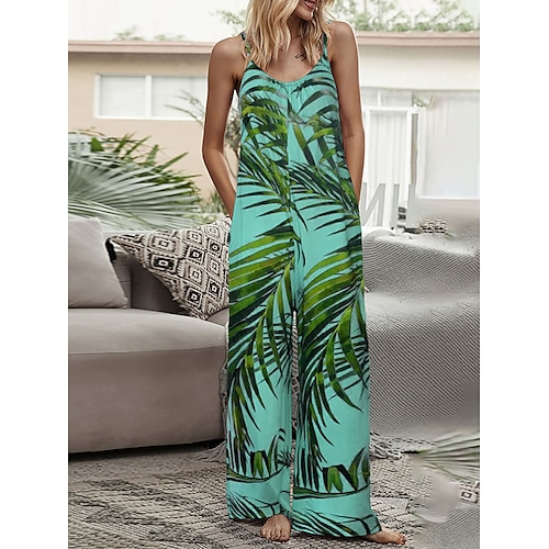 

Damen Jumpsuit Tasche Bedruckt Blumen Rundhalsausschnitt Strassenmode Ordinär Täglich Urlaub Lockere Passform Ärmellos Weiß Hellgrün Armeegrün S M L XL Frühling