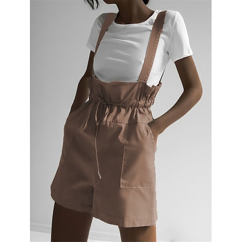 

Damen Latzhose Rückenfrei Tasche Feste Farbe Quadratischer Ausschnitt Basic Brautkleider schlicht Täglich Urlaub Regular Fit Ärmellos Rosa Grün Khaki S M L XL Frühling