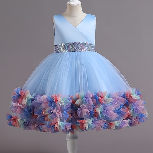 

Bambino Da ragazza Vestito da festa Lustrini Vestito Abito da battesimo A V Senza maniche Dolce Vestito 3-10 anni Estate Verde chiaro Rosso Blu