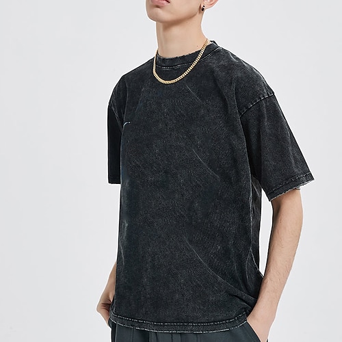 

Herre T skjorte 100% bomullssyre-vaskeskjorte Oversized skjorte T-skjorte عادي Crew-hals utendørs Sport Kortermet Klær 100 % bomull Gatemote Designer Fritid hverdag