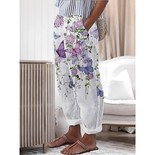 

Dame Pyjamasbukser Dyr Blomst Komfort Daglig Seng Bomuld Vinter Efterår Blomst Fisk