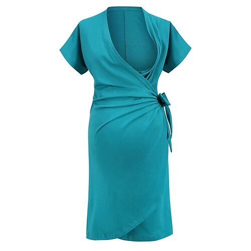 

kvinners baby shower gravidgenser kjole fritidsgenser kjole slire genser kjole ensfarget midi genser kjole kortermet snøring sløyfe v-hals basic blå vår sommer s m l xl