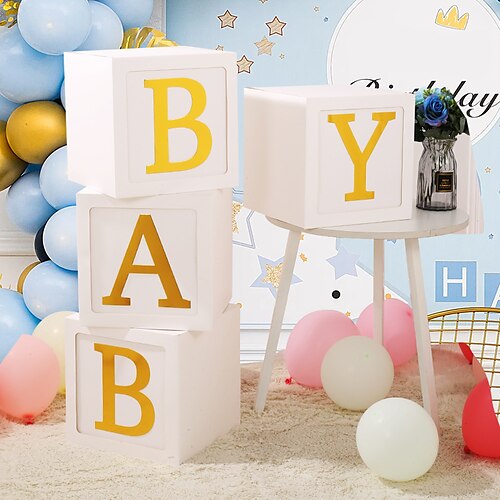 

4pcs White Bump baby balloon box,Clear Baby Shower Block Boxes for Gender Reveal Decorations Birthday Party