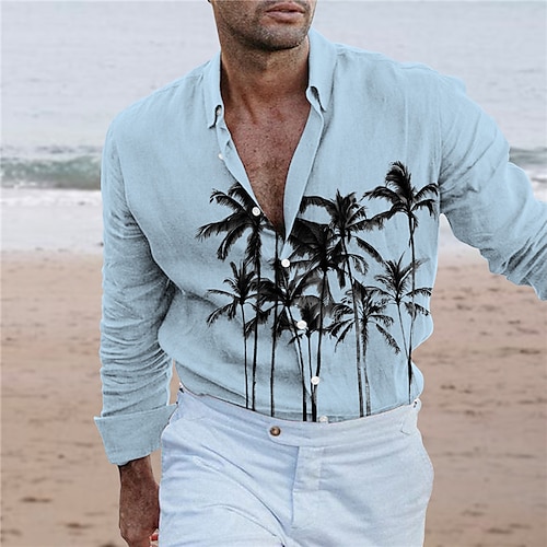 

Herren Hemd Hawaiihemd Sommerhemd Kokosnussbaum Grafik-Drucke Umlegekragen Weiß Rosa Blau Khaki Outdoor Strasse Langarm Button-Down Bedruckt Bekleidung Tropisch Modisch Strassenmode Hawaiianisch