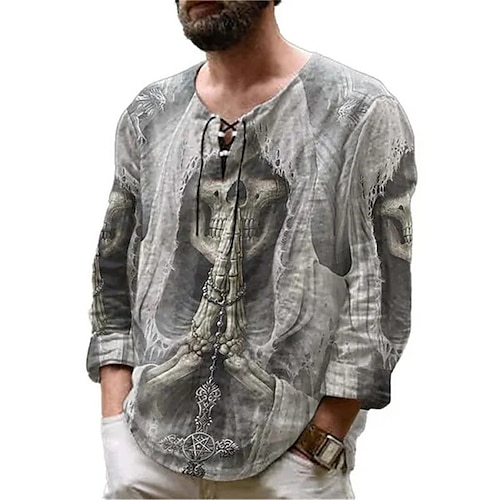 

Homme Chemise Crânes Imprimés Photos Col Rond Gris Extérieur Plein Air manche longue Cordon Imprimer Vêtement Tenue Mode Vêtement de rue Design