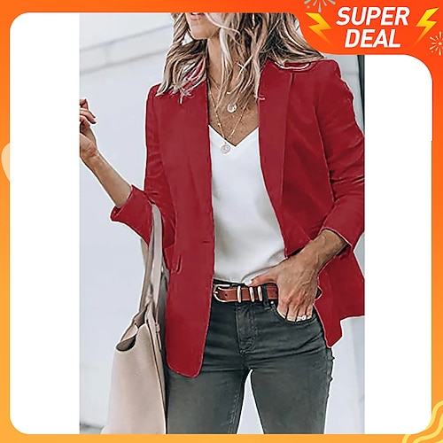 

Women's Casual Blazers Open Front Long Sleeve Work Office Jackets Blazer Coat claret Dark Grey White Black Blue Traditional / Classic Daily Fall Buttoned Front Turndown Regular Fit S M L XL XXL