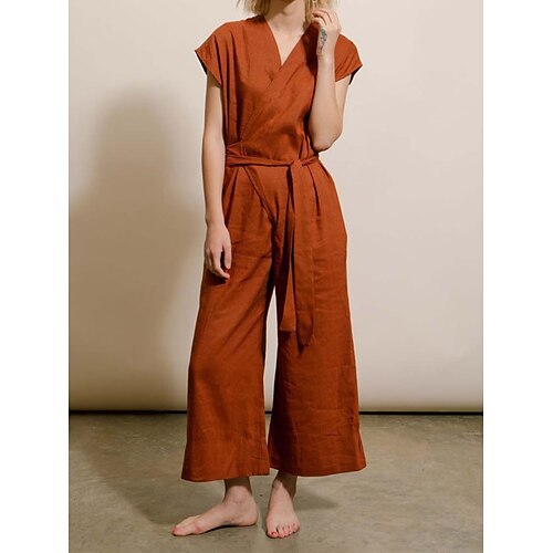 

Damen Jumpsuit mit Schnürung Feste Farbe V Ausschnitt Strassenmode Brautkleider schlicht Täglich Urlaub Regular Fit Kurzarm Rote Orange Grau S M L XL Frühling