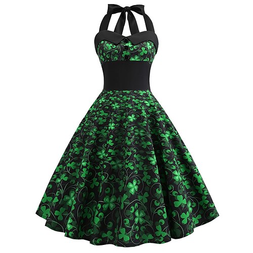 

Per donna Elegante Retrò Abito vintage Vestito longuette Esterno Vestito estivo Schiena scoperta Collage Trifoglio All'americana Senza maniche Standard Estate Primavera 2023 Nero Verde chiaro S M L XL