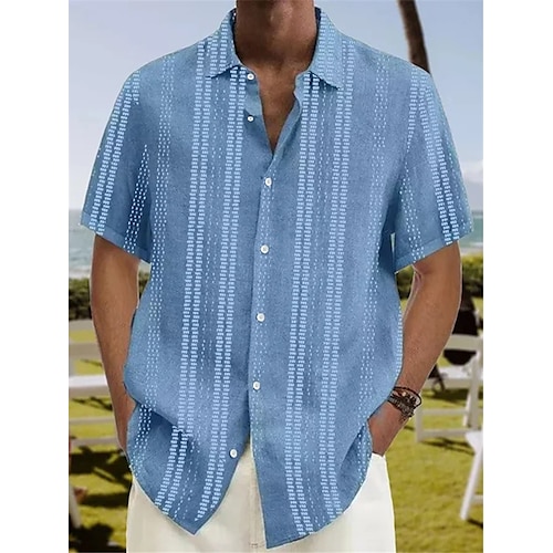 

Homens Camisa Social Listrado Estampas Abstratas Aberto para a Lateral Azul Rua Casual Manga Curta Botão para baixo Imprimir Roupa Esportes Moda Roupa de rua Designer