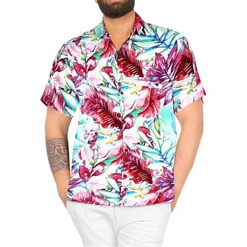 

Men's Shirt Summer Hawaiian Shirt Floral Graphic Prints Turndown Pink Outdoor Street Short Sleeves Button-Down Print Clothing Apparel Tropical Fashion Hawaiian Designer