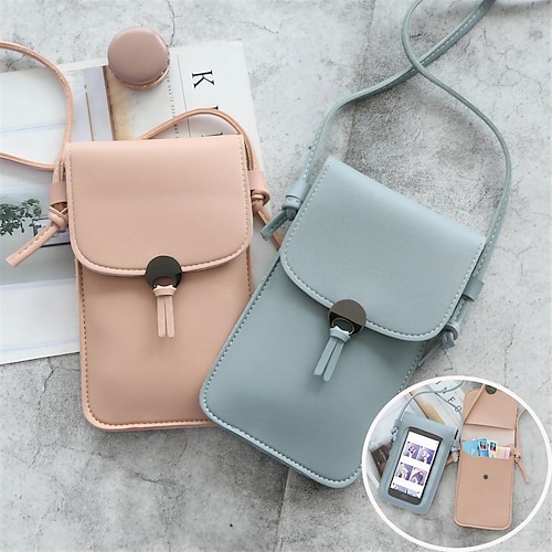 

Écran tactile transparent rétro simple sac de téléphone portable femmes pu chaîne sac de messager petit sac à rabat mini sac suspendu à l'épaule