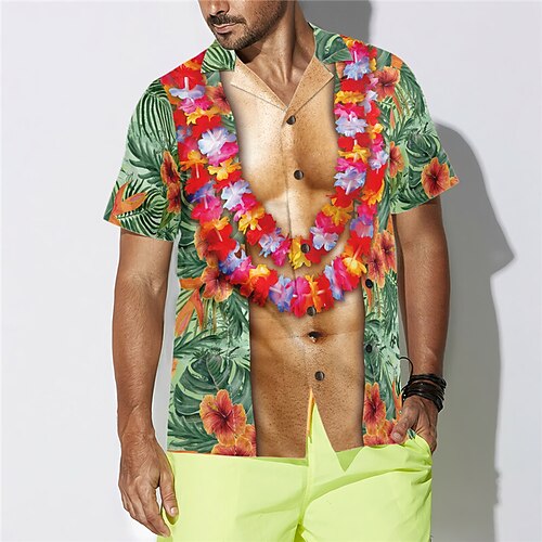 

Herren Hemd Hawaiihemd Sommerhemd Blumen Grafik-Drucke Muskel Umlegekragen Grün Casual Festtage Kurzarm Button-Down Bedruckt Bekleidung Tropisch Modisch Hawaiianisch Weich