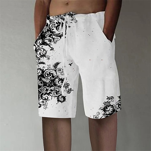 

Homens Calção Shorts de verão Shorts de praia Shorts largos Com Cordão Cintura elástica Impressão 3D Gráfico Plantas Flor Respirável Macio Curto Casual Diário Feriado Roupa de rua Designer Branco