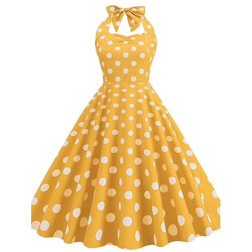 

Per donna Elegante Retrò Abito vintage Vestito longuette Esterno Per eventi Increspato Freddezza A pois All'americana Senza maniche Standard Estate Primavera 2023 Blu chiaro Giallo S M L XL