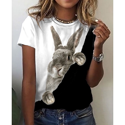 

Women's T shirt Tee White Graphic Easter Print Short Sleeve Daily Weekend Basic Round Neck Regular Painting S