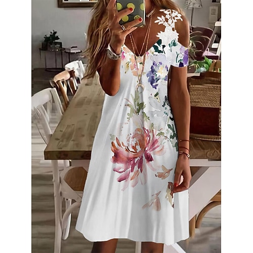 

Dame Uformell kjole Skiftkjole Slipkjole Blomstret Blonde Trykt mønster Med stropper Mini kjole Aktiv Mote utendørs Daglig Ermeløs Normal Hvit Vår Sommer S M L XL XXL
